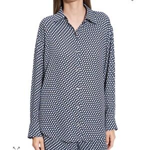 Theory Sapphire and White Geometric Shirt